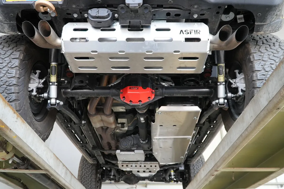 Full ASFIR skid plate kit installed under a Wrangler JL 392