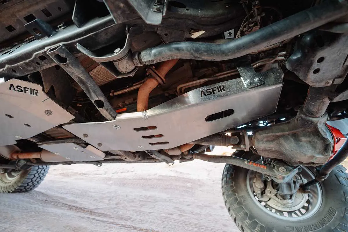 ASFIR aluminum skid plates under a 4Runner on the trail